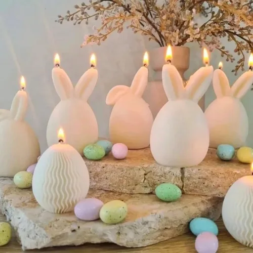Vista 4 de Paquete de 2 moldes de silicona con forma de concha de huevo de conejo, moldes de conejo de Pascua 3D para hacer velas, moldes de resina para jabón