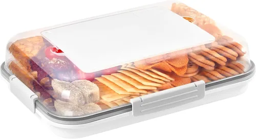 Vista 8 de Recipiente de almacenamiento de alimentos con tapa para tabla de cortar, bandeja de aperitivos con compartimento para bolsa de hielo y divisor Crema