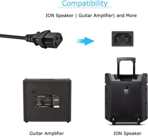Vista 2 de Cable de alimentación de CA compatible con ION Block Rocker, ION Pathfinder, altavoz Bluetooth ION Tailgater, amplificador de guitarra musical de 3