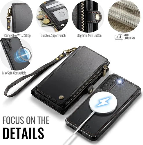 Vista 8 de Defencase Funda Cartera Magnética para Samsung Galaxy S23+/ S23 Plus Compatible con Magsafe con Bloqueo RFID, Cremallera y Portarjetas, Funda