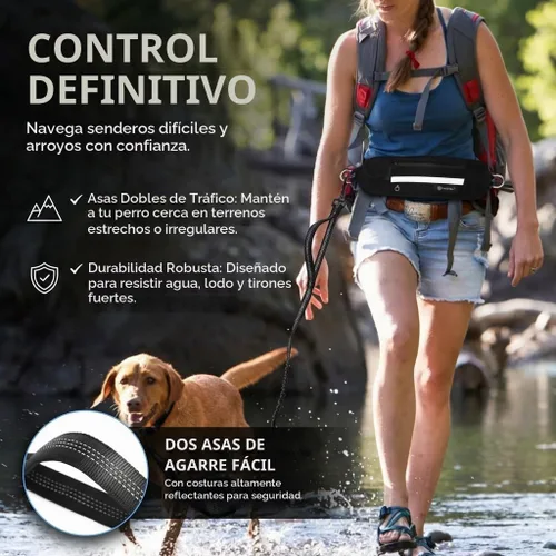 Vista 5 de Correa de perro manos libres con bolsa para la cintura, elástico Negro