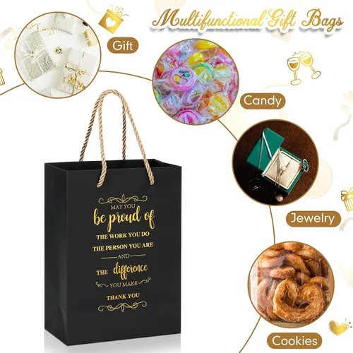 Vista 6 de Fulmoon 50 bolsas de regalo de agradecimiento a los empleados, bolsas a granel de 5.9 x 3.1 x 8.3 pulgadas, saco de regalo inspirador con asa