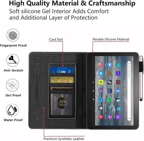 Vista 7 de Funda para tablet Kindle Fire 7 (12ª generación, versión 2022) último modelo de 7 pulgadas, funda delgada de piel sintética con soporte para tarjeta