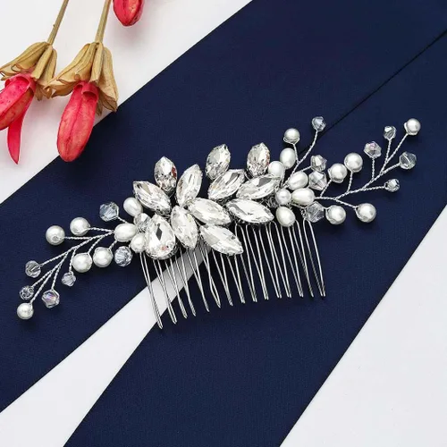 Vista 3 de GORAIS Peine para el cabello de boda Rhinestone Accesorios para el cabello nupcial Piezas de pelo de perlas