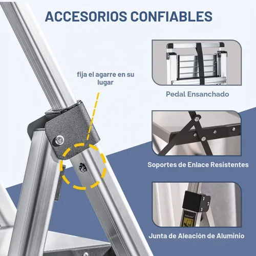Vista 5 de XinSunho Escalera de 3 escalones, taburete plegable de aluminio con mango