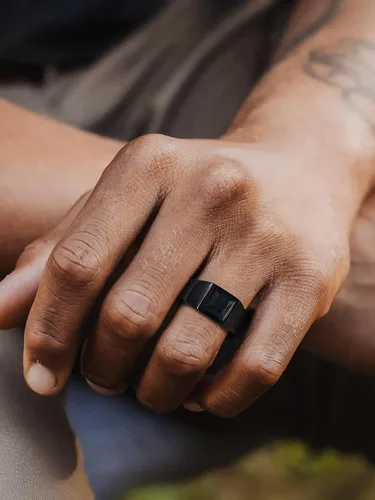 Vista 6 de U7 Anillo de joyería de moda de ónix negroazul para hombres y mujeres, anillos de sello cuadrado de acero inoxidable para papá y padre, anillos