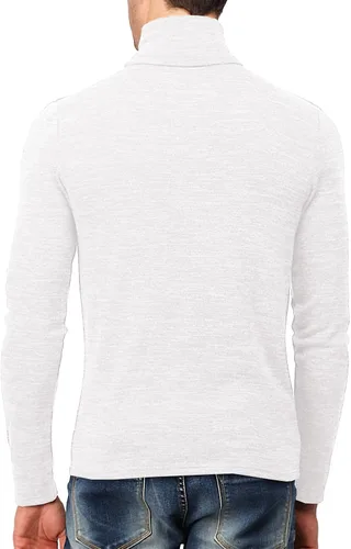 Vista 4 de H2H Suéter de cuello alto ligero y ajustado para hombre de manga larga, Kmttl028-01white (Cuello de tortuga)
