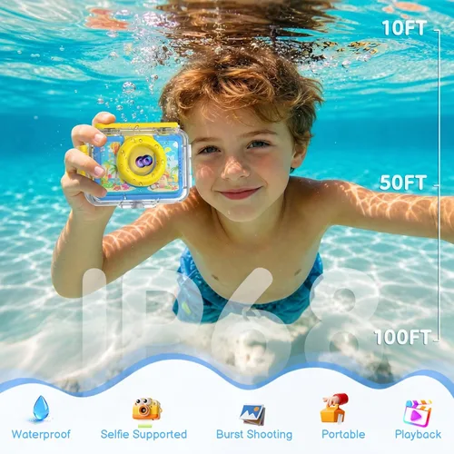 Vista 2 de Juguete de piscina y cámara submarina para niños, cámara de acción impermeable de 99 pies, video de 1080P y foto de 20 MP con lente abatible