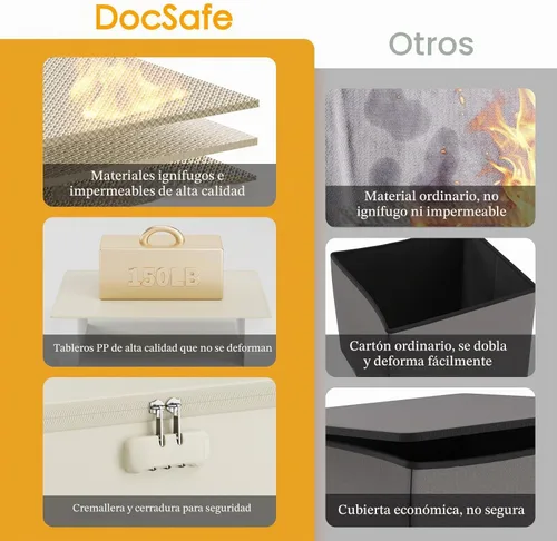 Vista 4 de DocSafe Fireproof Vinyl Record Storage Box with Lock, Beige, 13"x13"x13