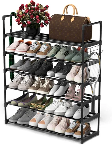 Vista 10 de Hsscblet - Estante de zapatos de metal de 2 niveles, organizador de almacenamiento ajustable para zapatos, almacenamiento apilable para botas