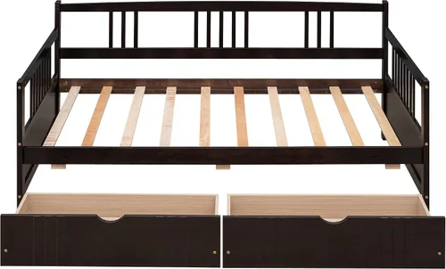 Vista 4 de Merax Sofá cama de tamaño individual, sofá cama individual con cajones, marco moderno de madera maciza, no requiere somier, color espresso