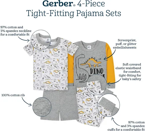 Vista 8 de Gerber - Conjunto de pijama de 4 piezas para niños
