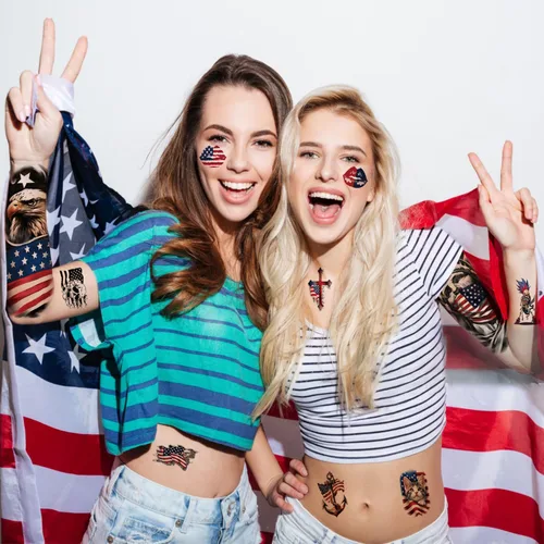 Vista 4 de 77 hojas de tatuajes temporales del 4 de julio para adultos y niños, tatuajes falsos patrióticos del Día de la Independencia de Estados Unidos