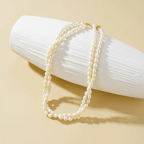 Vista 2 de Gargantilla de perlas, collar de gargantilla de perlas chapado en oro de 14 quilates para mujeres y niñas, collar de perlas de agua dulce natural