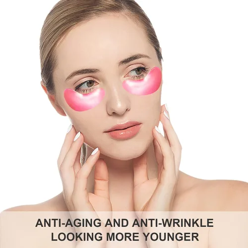 Vista 2 de Máscara de ojos de colágeno rosa, 30 pares de parches de cristal debajo de los ojos para ojos hinchados y ojeras – Parece menos cansado y reduce