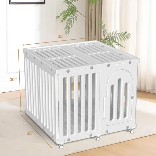 Vista 5 de Corralito para perros con puerta y cubierta, panel de valla para cachorros, jaula para perros, corral para mascotas para perros pequeños y medianos