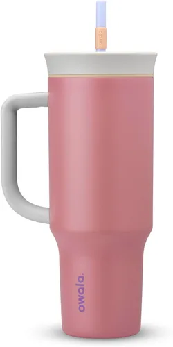 Vista 12 de Owala Vaso de viaje aislado de acero inoxidable de triple capa con tapa resistente a derrames, popote y asa de transporte, sin BPA, 40 onzas Tropical