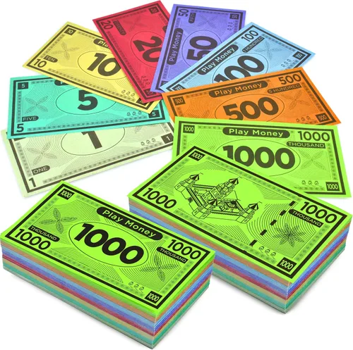 Vista 9 de Queensell Dinero de juego adecuado para juegos de mesa Monopoly – 480 piezas de 60 billetes de cada denominación – Papel de impresión de doble cara