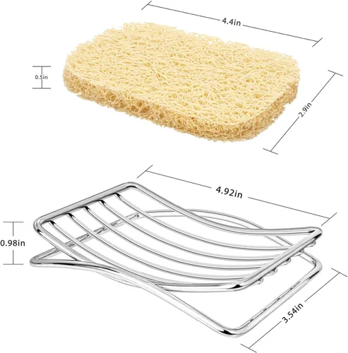 Vista 8 de Jabonera GUUKAR de Acero Inoxidable para Barra de Jabón en Ducha y Baño, Jabonera Autodrenante con Soporte para Esponja para Fregadero de Cocina