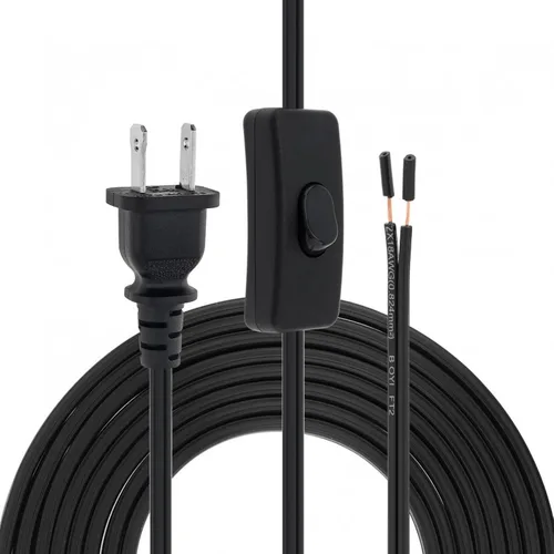 Vista 12 de RTNLIT Cable de lámpara de 6 pies con interruptor de botón de encendido/apagado y enchufe polarizado, extremos pelados listos para cableado, cable