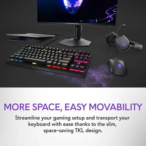 Vista 2 de Alienware Teclado para juegos Tenkeyless - AW420K - Lado Oscuro de la Luna - Con cable, programable, Cherry MX Red, USB, AlienFX RGB / 16.8 millones