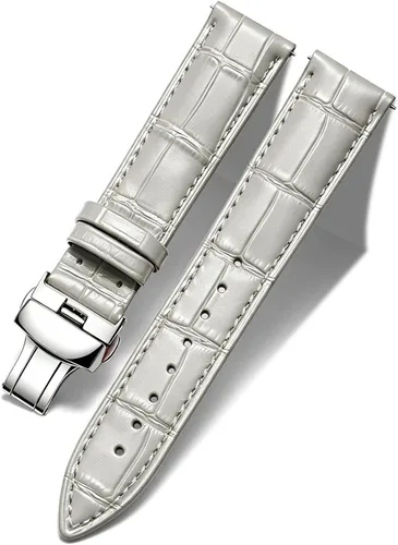 Vista 11 de BINLUN Leather Watch Strap, Quick Release Genuine Leather Replacement Watch Band with Butterfly Deployment Buckle for Men and Women, 12mm-24mm Blanco