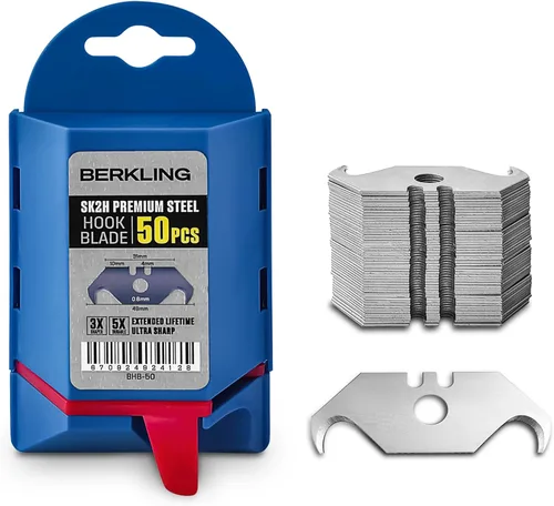 Vista 10 de Berkling SK2H - Cuchillas para cuchillos utilitarios, 50 unidades con dispensador, acero al carbono negro endurecido afilado con láser, ultra 3