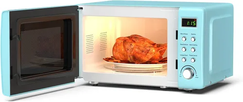 Vista 7 de SIMOE - Horno de microondas compacto, microondas retro para encimera, 0.7 pies cúbicos, 700 W con 8 juegos de cocción automática (negro)