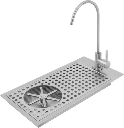 Vista 3 de Enjuagadora de vidrio con grifo, lavadora comercial de tazas para bar, limpiador de vidrio de acero inoxidable 304, enjuague de taza de encimera