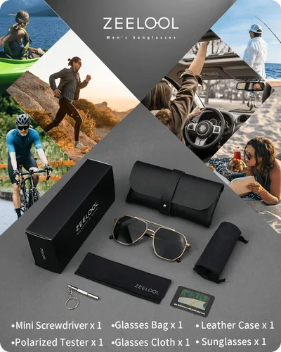 Vista 2 de Zeelool Gafas de sol polarizadas estilo aviador para hombres y mujeres, protección UV, ligeras, grandes, de metal, modernas, ZSM0023