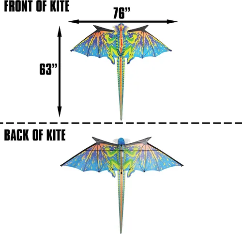 Vista 3 de WindNSun Dragón azul de gran tamaño con cabeza 3D Ripstop Nylon Dragon Kite, 76 pulgadas de ancho