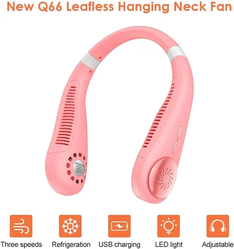 Vista 6 de Mini ventilador portátil USB para colgar en el cuello, ventilador de enfriamiento silencioso ventilador de luz portátil USB recargable ventiladores