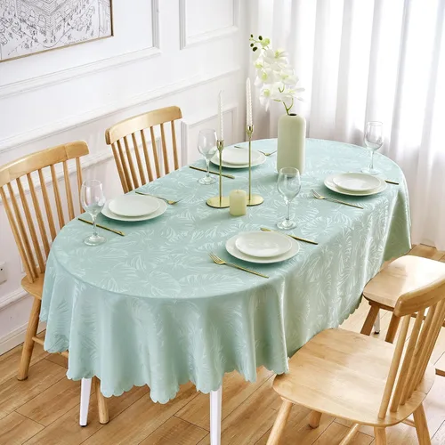 Vista 66 de Mantel Redondo Aqua Jacquard Pequeño de 40 Pulgadas, Manteles para Mesas de hasta 26" de Diámetro, Impermeable, Lavable, Sin Arrugas, Tela Suave