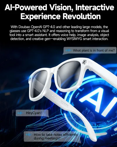 Vista 3 de Lentes inteligentes AI con cámara, gafas de cámara HD de 8 MP, 1080P de grabación de audio y video, gafas Bluetooth, asistente de voz, traducción