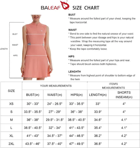 Vista 6 de BALEAF Vestido de tenis para mujer sin mangas con 4 bolsillos pantalones cortos interiores UPF 50 media cremallera vestido deportivo deportivo