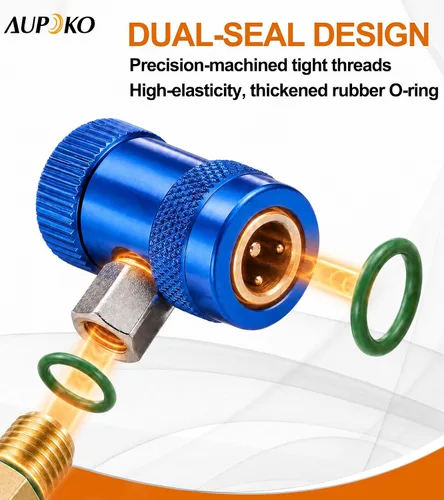 Vista 6 de Aupoko R1234yf Acoplador rápido, ajustable R1234yf Adaptador de acopladores rápidos de lado alto y bajo con destello SAE de 1/4", herramientas