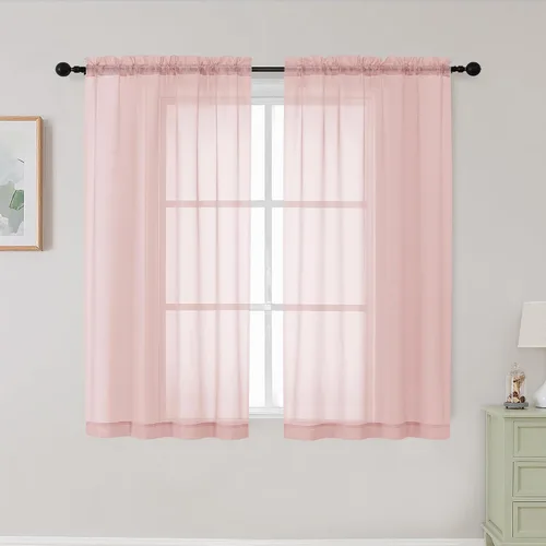 Vista 305 de 2 paneles de cortinas traslúcidas blancas para dormitorio, sala de estar, 96 pulgadas de largo, modernas, suaves, ligeras, con bolsillo para barra