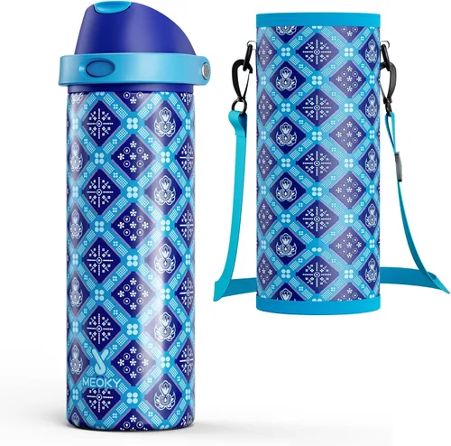 Vista 41 de Botella de agua de 24 onzas para el día de San Valentín: Botella de agua de acero inoxidable Meoky con popote y tapa de boquilla, a prueba de fugas