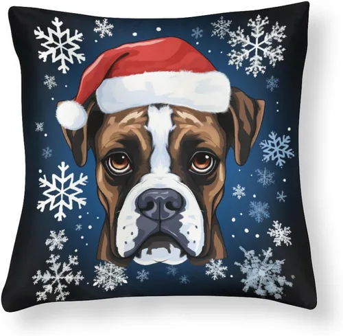 Vista 8 de Divertidas fundas de almohada de satén de Navidad con diseño de perro y cocker spaniel con gorro de Papá Noel, copos de nieve, decoración