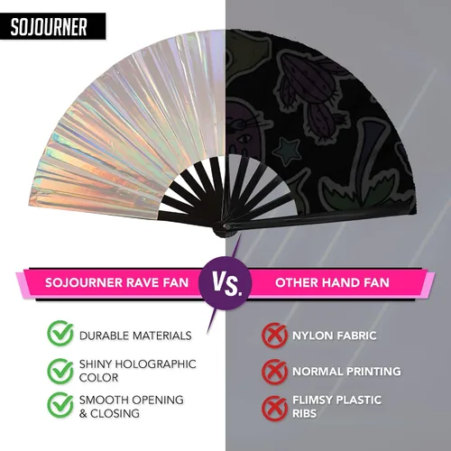 Vista 3 de Ventilador holográfico para rave, fanático del orgullo y ventilador de festivales, ventilador plegable grande para festivales, Halloween, burlesque