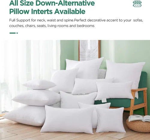 Vista 8 de Acanva Insertos de almohada cuadrados decorativos para sofá, cama, sillón y sillas, 24 x 24 (4 unidades), color blanco