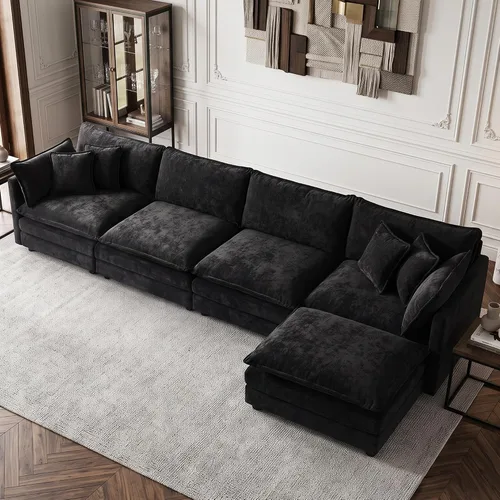 Vista 79 de Sofá individual modular de chenilla con otomana, sofá nube con almohada, color beige