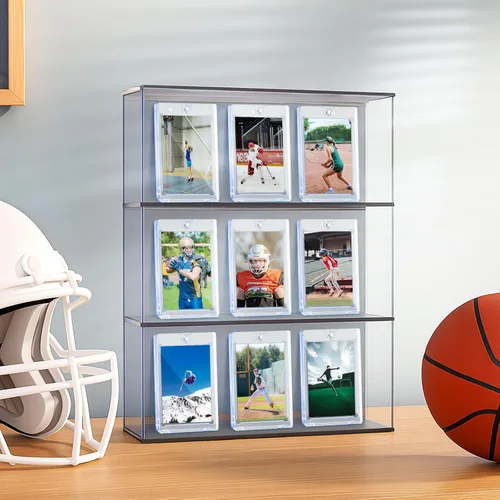 Vista 2 de Juego de 100 fundas magnéticas para tarjetas, 35 fundas de una sola tocada, protectores de tarjeta de plástico duro con carga superior para béisbol