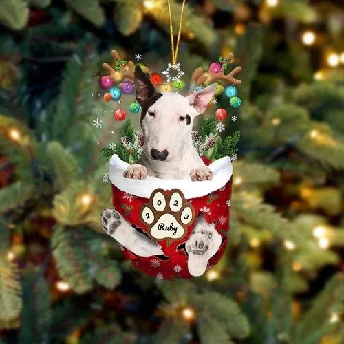 Vista 6 de Adornos personalizados de Pug cervatillo – Decoración personalizada para árbol de Navidad con patas de bolsillo de nieve