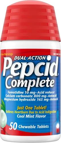 Vista 12 de Pepcid Reductor de ácido de doble acción completo + tabletas masticables antiácidas, sabor a bayas, 8 unidades.
