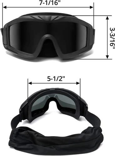Vista 8 de QWORK Gafas tácticas militares de Airsoft para deportes al aire libre con 3 lentes intercambiables para montar a caballo, negro