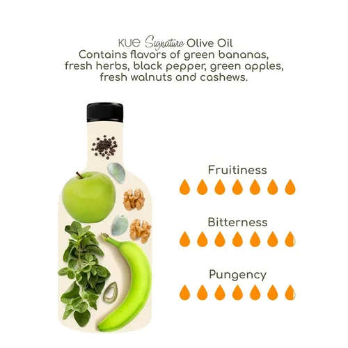 Vista 5 de Kue Signature Extra Virgen prensado en frío - Cosecha temprana - Monovarietal - AOVE - Aceite - Aceite - Aceite de oliva con los polifenoles más