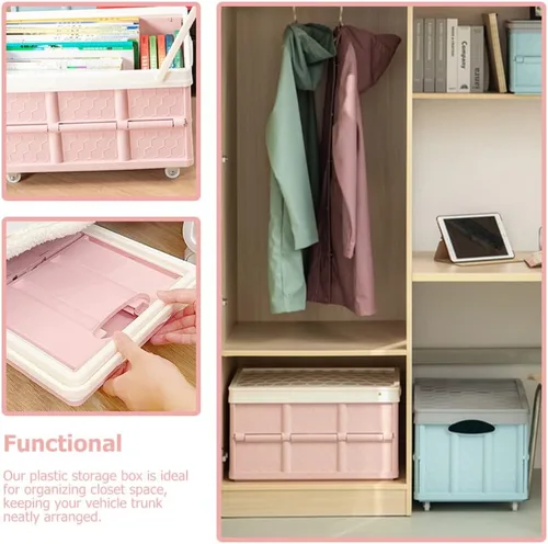 Vista 3 de Cabilock Caja de almacenamiento plegable con tapa, caja de ropa con tapa, carrito de compras, playa, camping, jardín, carrito de compras con rueda
