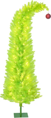 Vista 10 de HOMCOM Árbol de Navidad caprichoso de 5 pies con bola roja preiluminada Verde