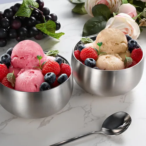 Vista 4 de Tazón para helado de 16.9 onzas líquidas, acero inoxidable 316# aislado al vacío de doble pared al vacío, juego de 2